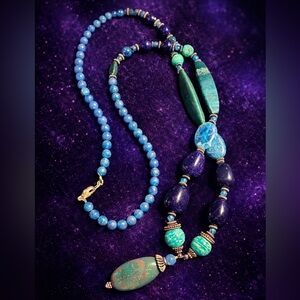 Vintage Apatite & Iolite Hand-Beaded Necklace | Sterling Silver | 16”